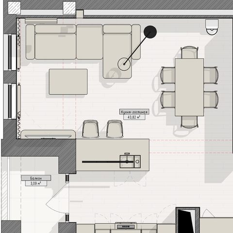 Layout plan of a kitchen-living room