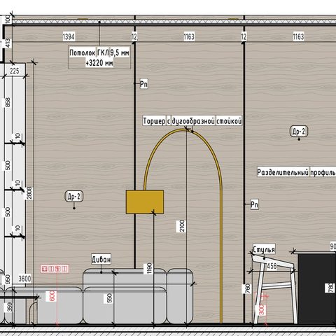 Working drawing elevation of the same wall